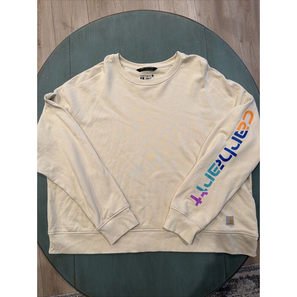 Carhartt 2X TENCEL Loose Fit Graphic Sleeve Crewneck Sweatshirt Oatmilk TS6890